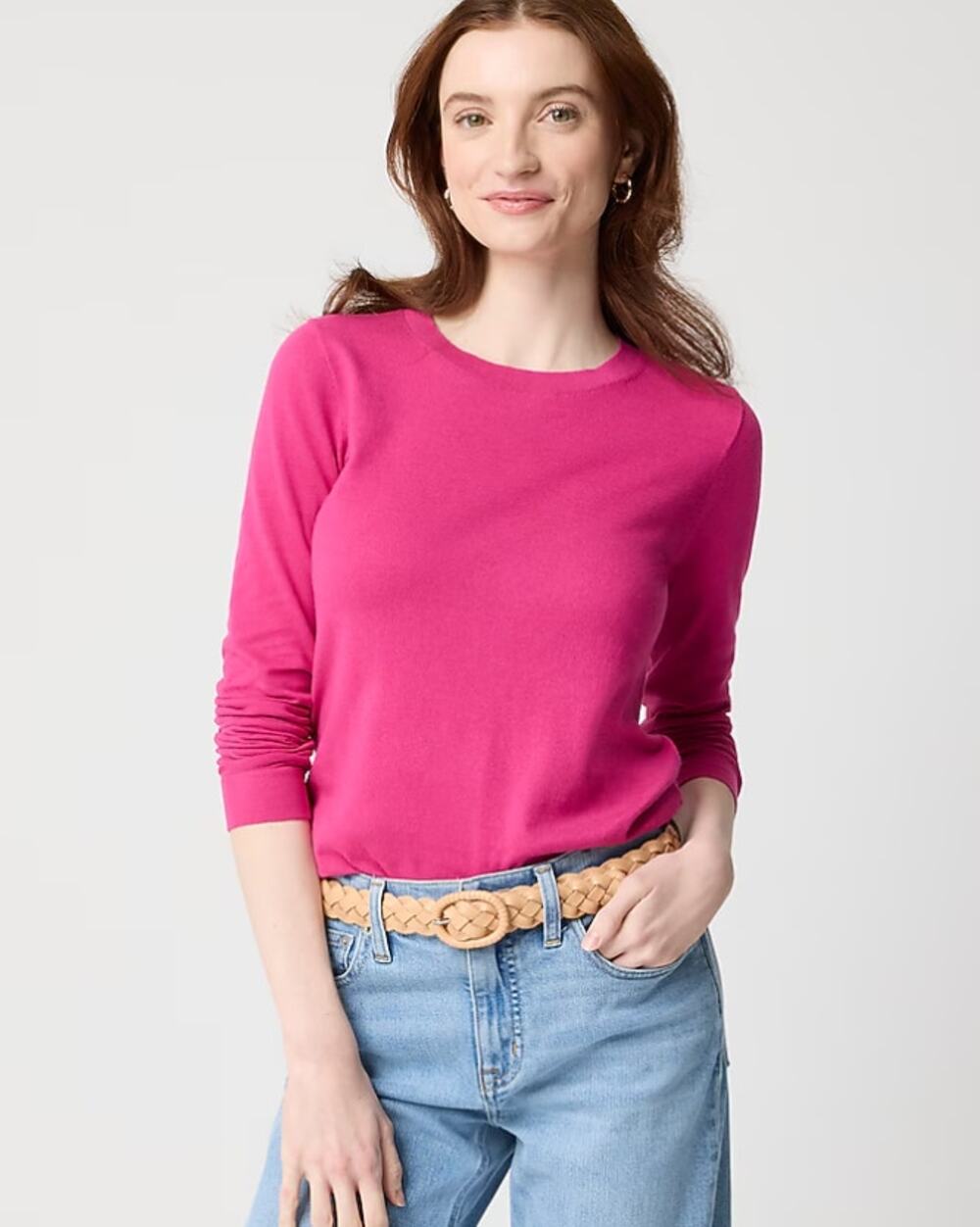 J.Crew Cotton Teddie Sweater Sz M Pink Regular Fit Crewneck Pullover Long Sleeve